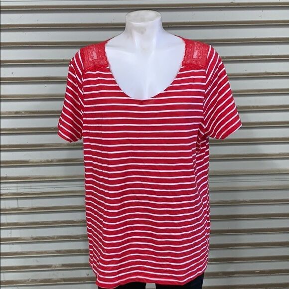 Laura Scott cotton blend red / white stripped top - Picture 3 of 7